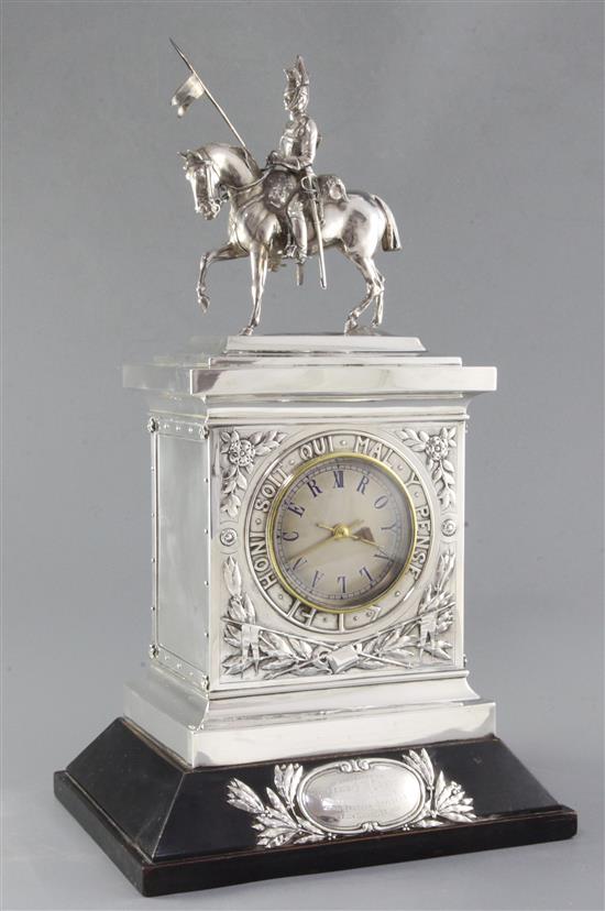 A good late Victorian silver cased military related presentation timepiece by Goldsmiths & Silversmiths Co Ltd,